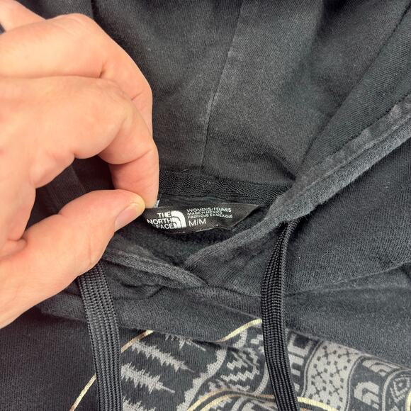 The North Face Pullover Hoodie Women's Medium Black Gold Logo Hooded Drawstring - Picture 3 of 6